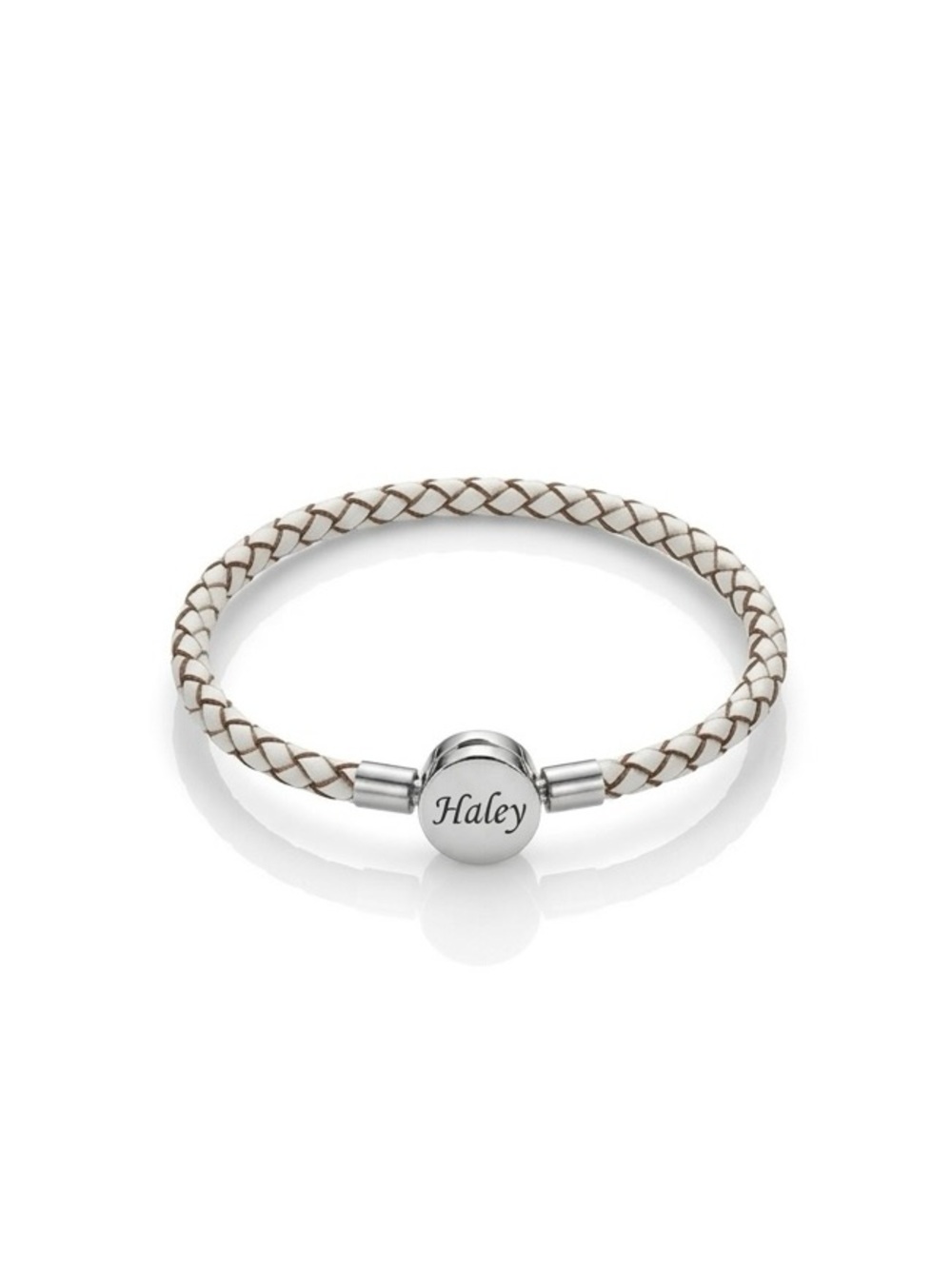 Personalized White Braided Leather Bolo Cord Charm Bracelet